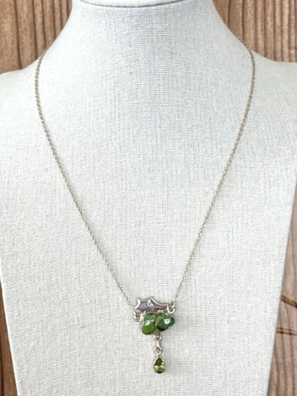 Natural 8.27ct Copper Turquoise Peridot Necklace Sterling Silver 18" Cable Chain - Picture 7 of 12